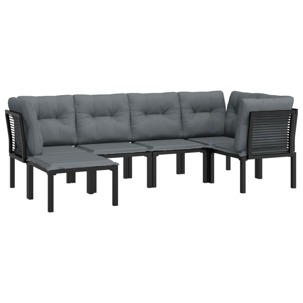 6 Piece Patio Lounge Set Black and Gray Poly Rattan. Picture 2