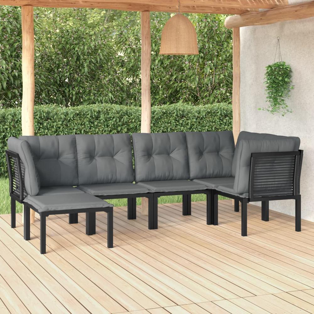 6 Piece Patio Lounge Set Black and Gray Poly Rattan. Picture 12
