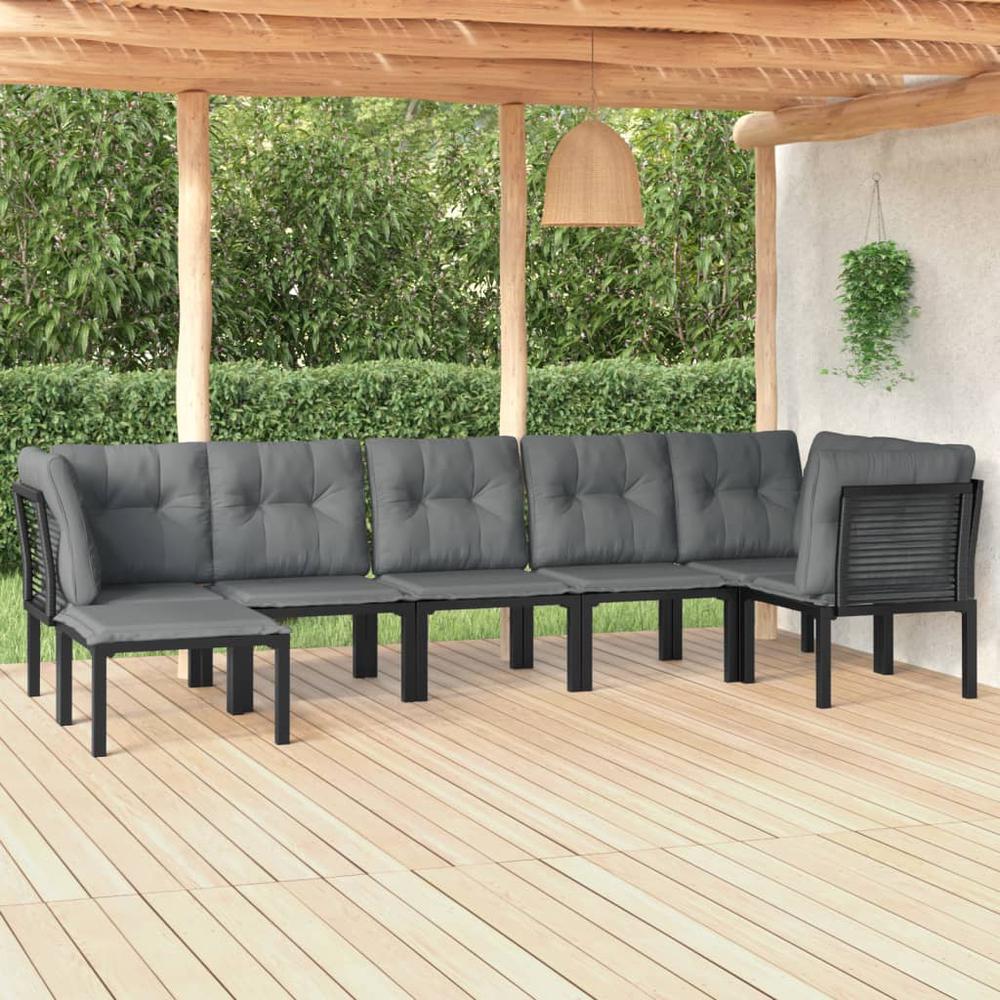 7 Piece Patio Lounge Set Black and Gray Poly Rattan. Picture 12