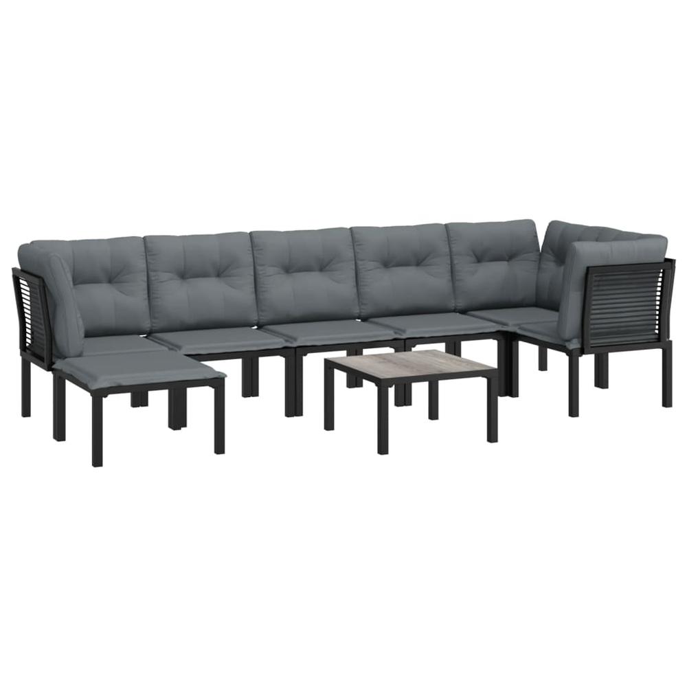 8 Piece Patio Lounge Set Black and Gray Poly Rattan. Picture 2
