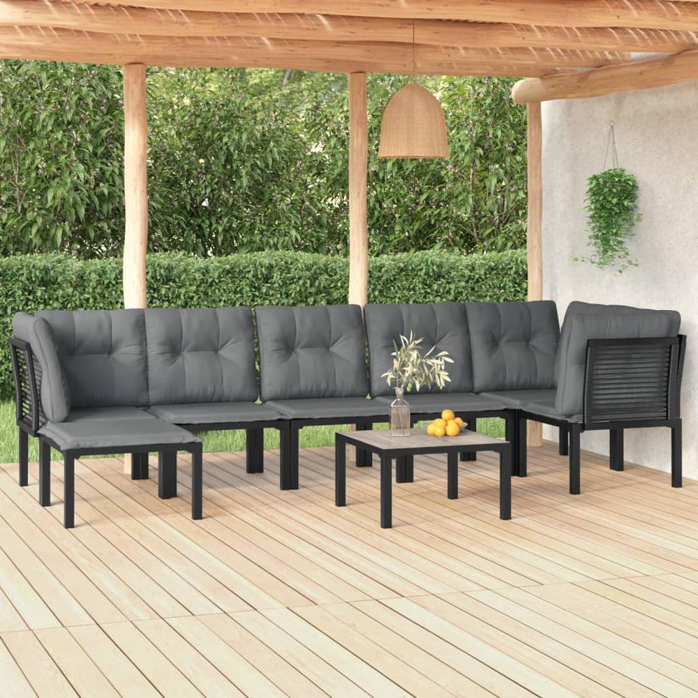 8 Piece Patio Lounge Set Black and Gray Poly Rattan. Picture 12