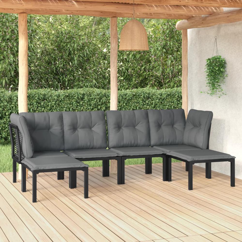 6 Piece Patio Lounge Set Black and Gray Poly Rattan. Picture 12