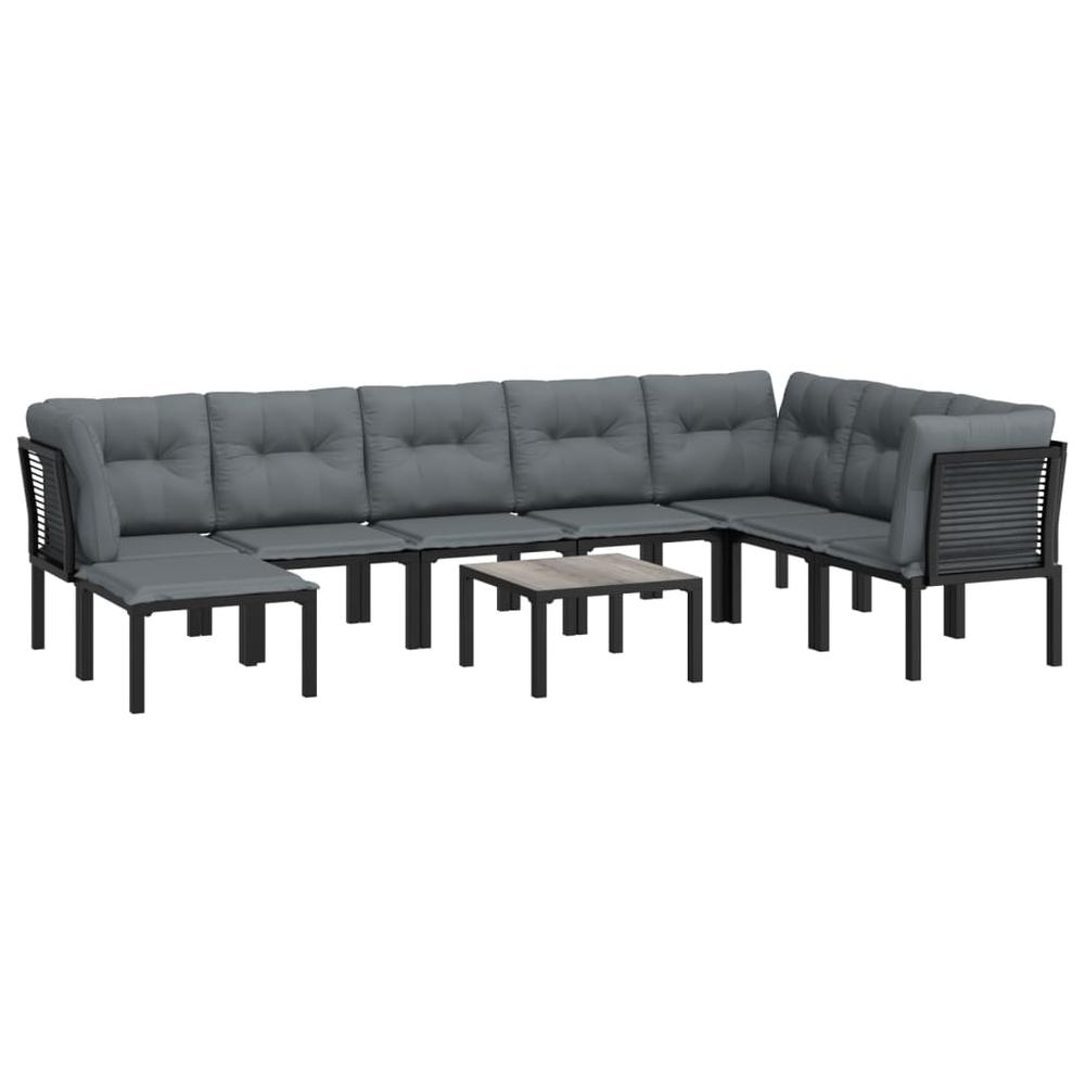 9 Piece Patio Lounge Set Black and Gray Poly Rattan. Picture 2