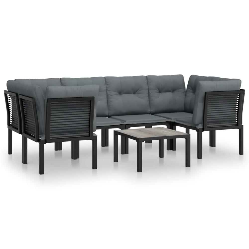 7 Piece Patio Lounge Set Black and Gray Poly Rattan. Picture 1
