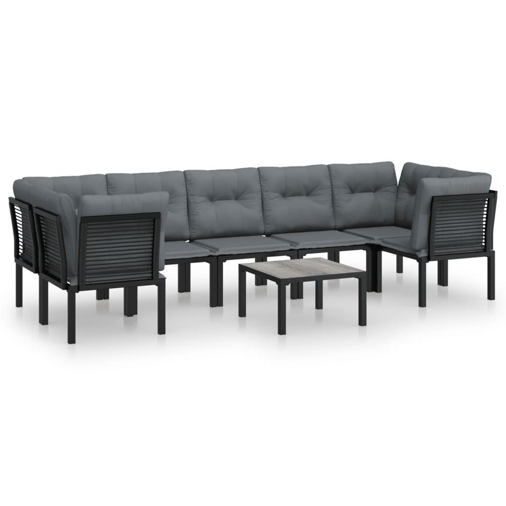 8 Piece Patio Lounge Set Black and Gray Poly Rattan. Picture 1