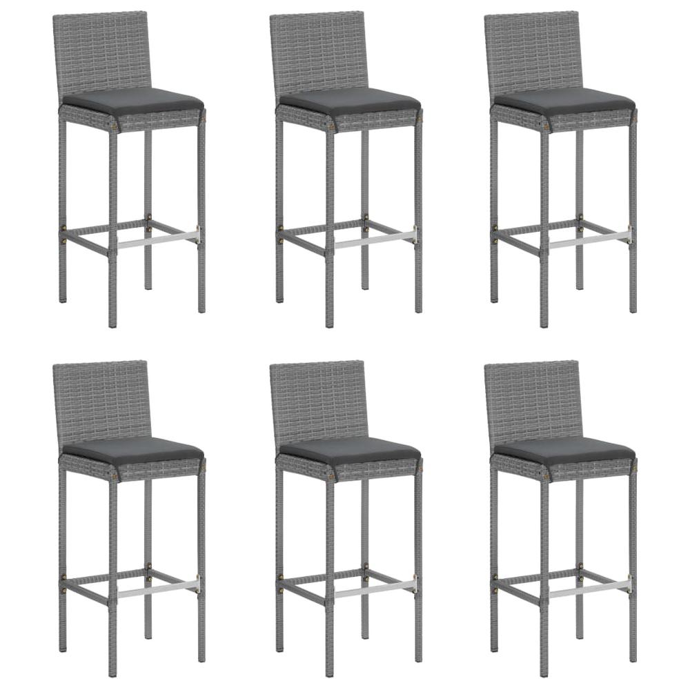 7 Piece Patio Bar Set with Cushions Gray Poly Rattan. Picture 3