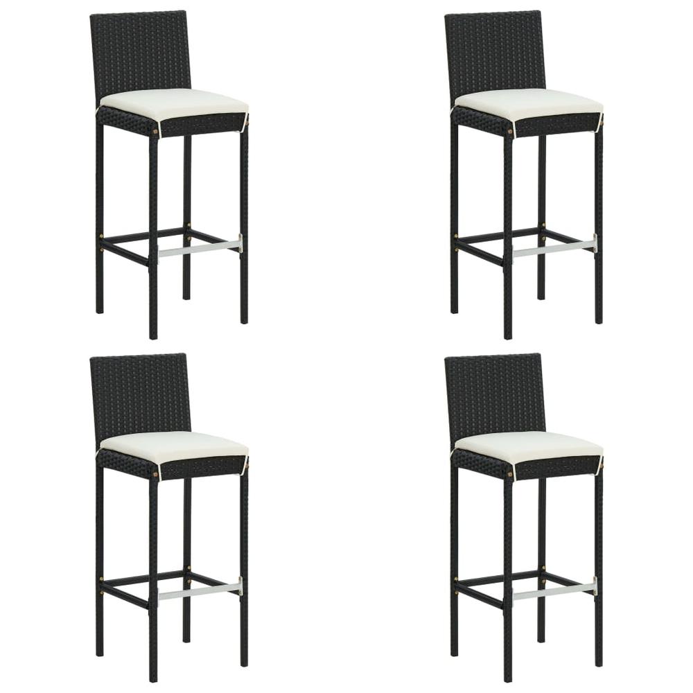 5 Piece Patio Bar Set with Cushions Black Poly Rattan. Picture 3