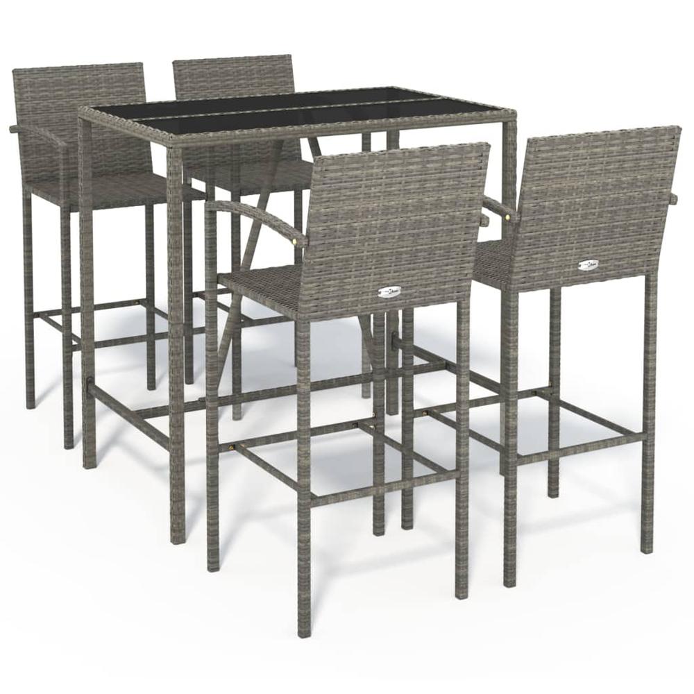 5 Piece Patio Bar Set Gray Poly Rattan. Picture 1