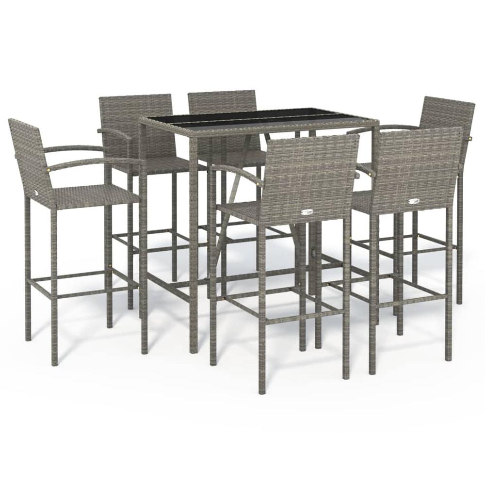 7 Piece Patio Bar Set Gray Poly Rattan. Picture 1