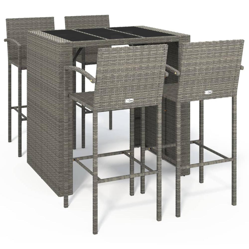 5 Piece Patio Bar Set Gray Poly Rattan. Picture 1