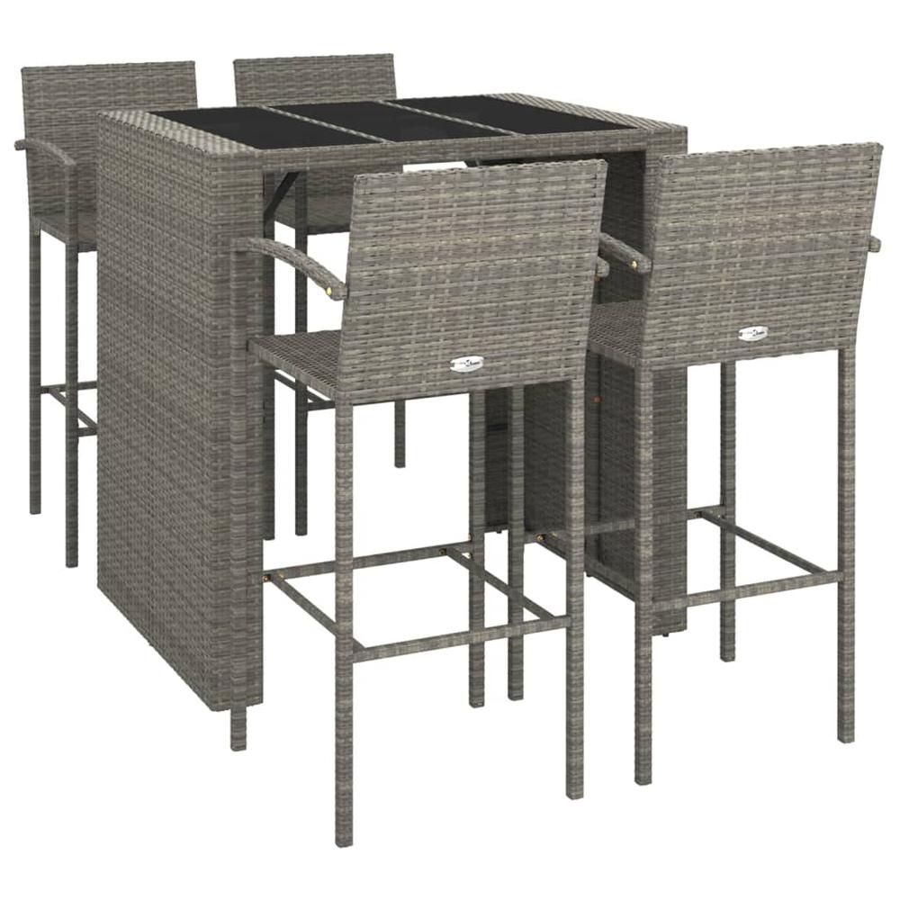 5 Piece Patio Bar Set Gray Poly Rattan. Picture 2