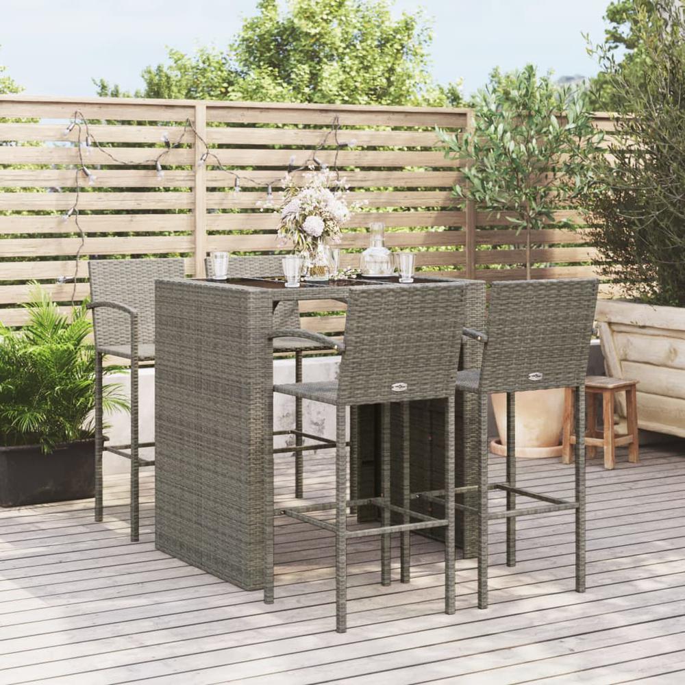 5 Piece Patio Bar Set Gray Poly Rattan. Picture 10