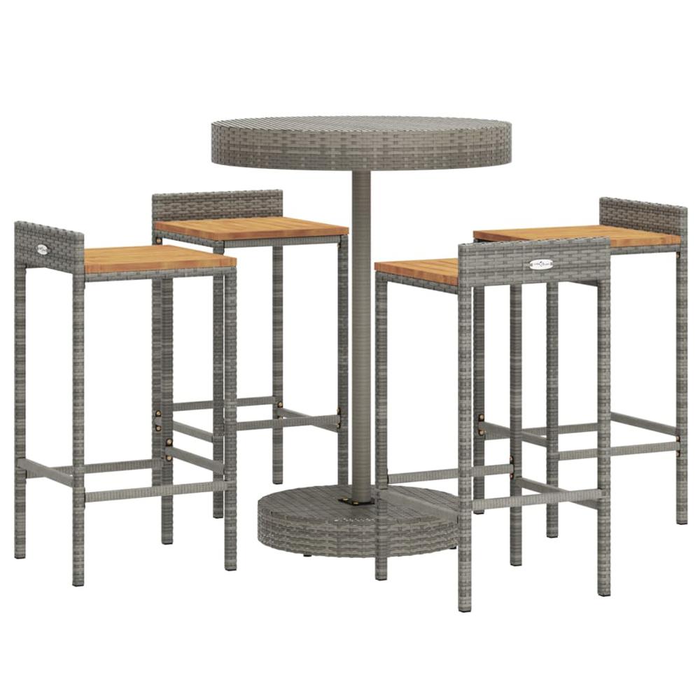 5 Piece Patio Bar Set Gray Poly Rattan&Solid Wood Acacia. Picture 2