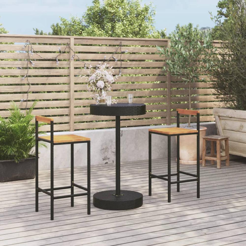 3 Piece Patio Bar Set Black Poly Rattan&Solid Wood Acacia. Picture 8
