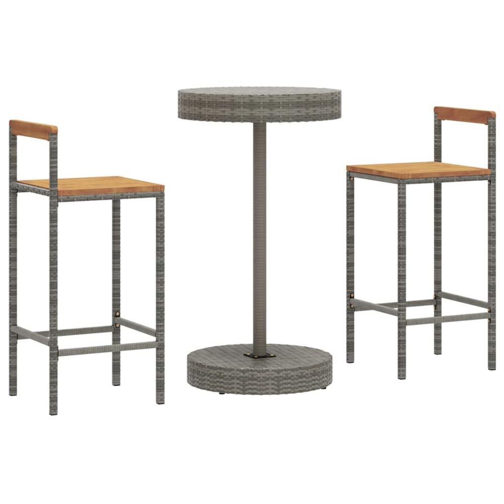 3 Piece Patio Bar Set Gray Poly Rattan&Solid Wood Acacia. Picture 2