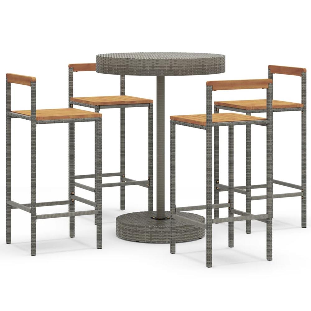 5 Piece Patio Bar Set Gray Poly Rattan&Solid Wood Acacia. Picture 1
