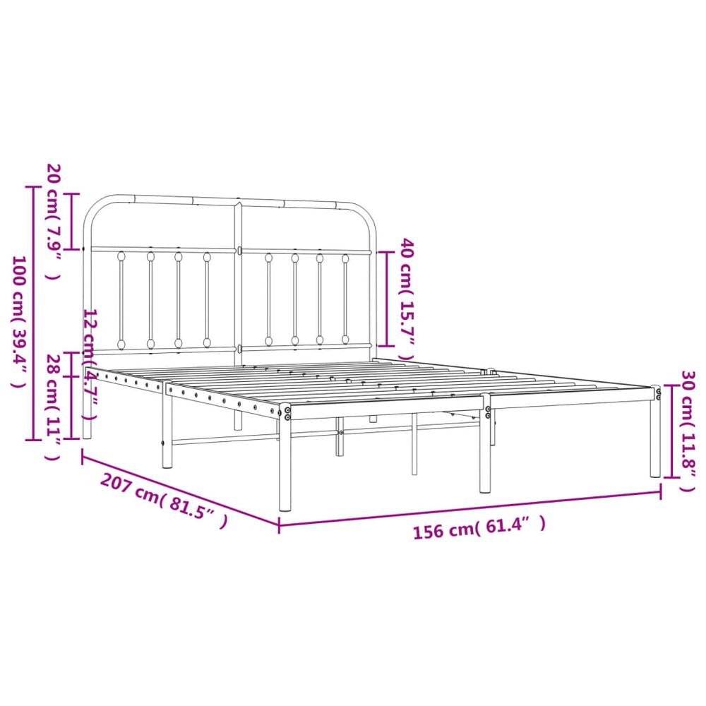 Metal Bed Frame with Headboard Black 59.1"x78.7". Picture 9