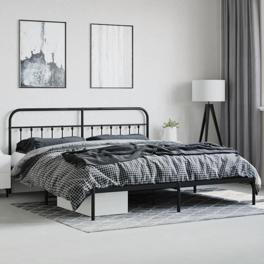 Metal Bed Frame with Headboard Black 76"x79.9" King. Picture 3
