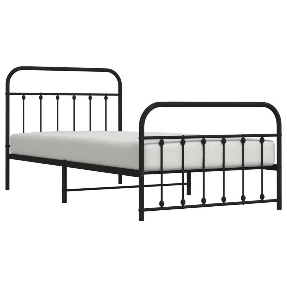 Metal Bed Frame with Headboard and Footboard Black 39.4"x78.7". Picture 2
