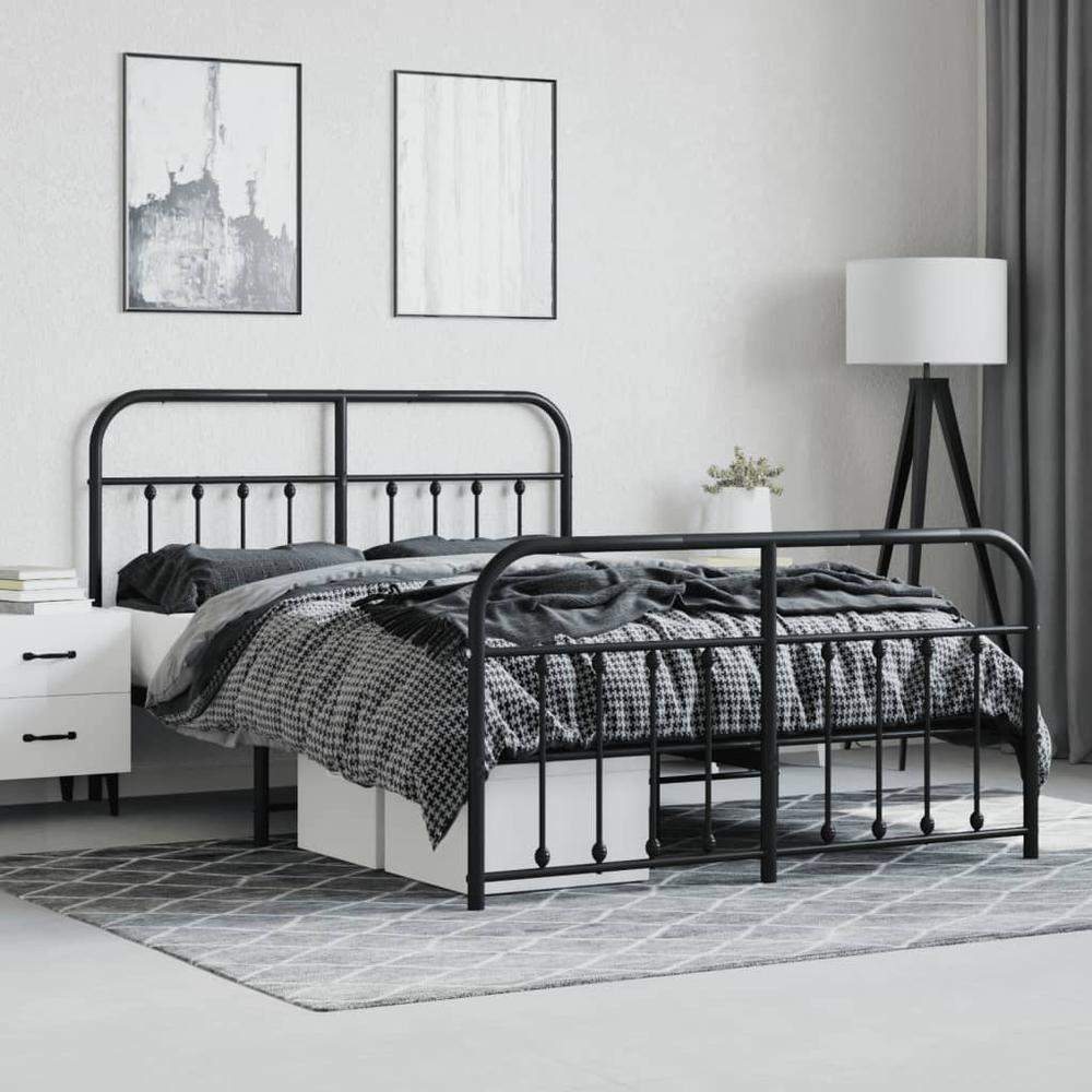 Metal Bed Frame with Headboard and Footboard Black 59.1"x78.7". Picture 3