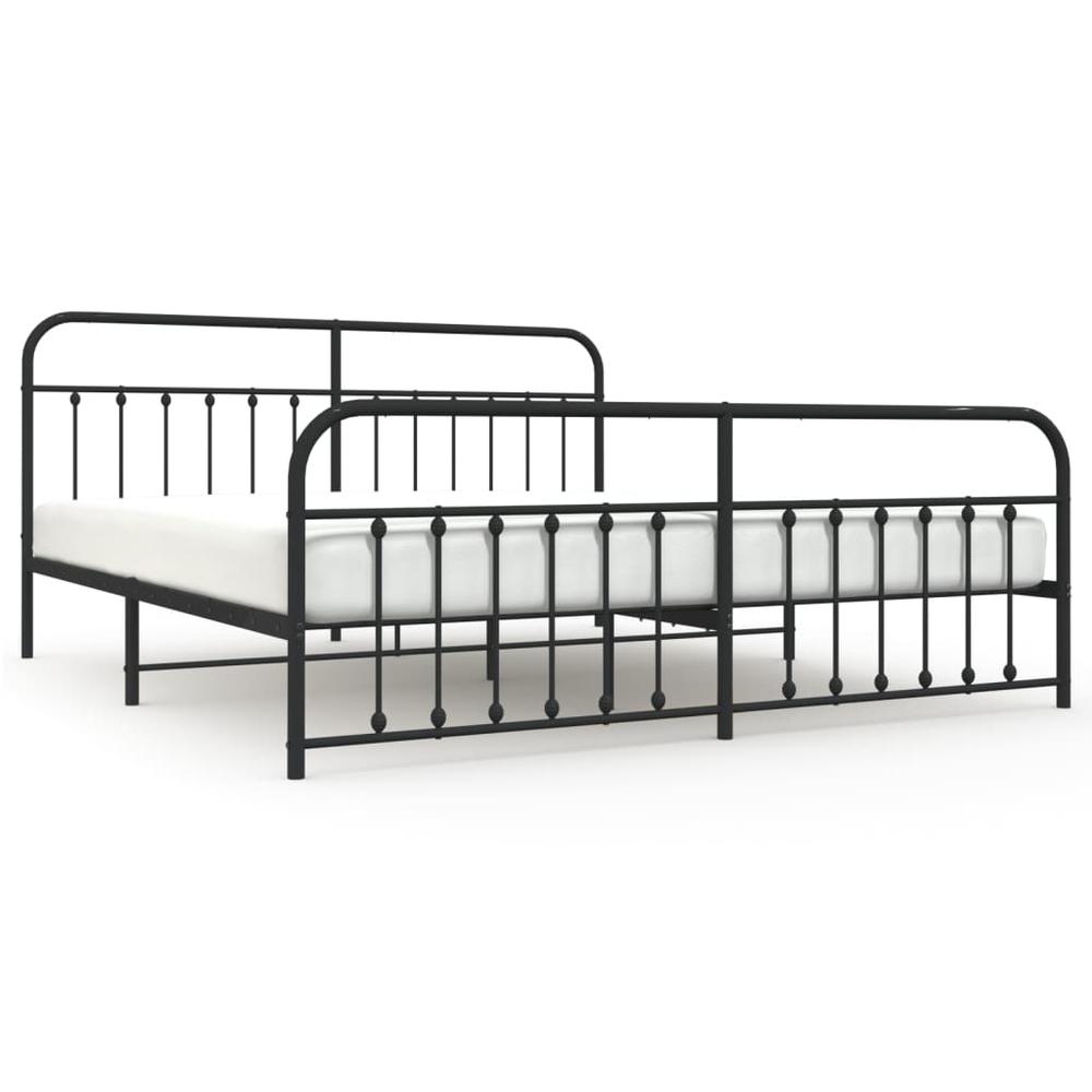 Metal Bed Frame with Headboard and Footboard Black 76"x79.9" King. Picture 1