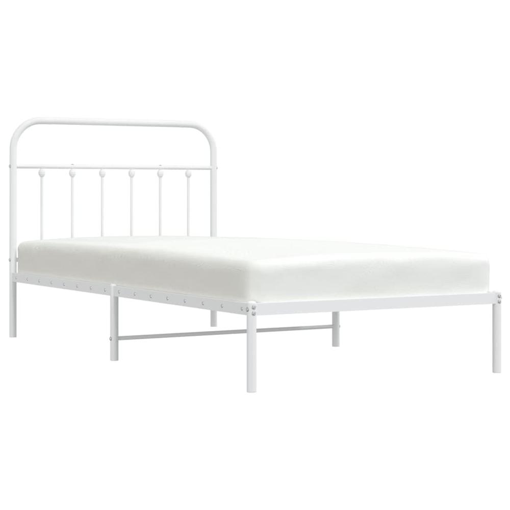 Metal Bed Frame with Headboard White 39.4"x78.7". Picture 2