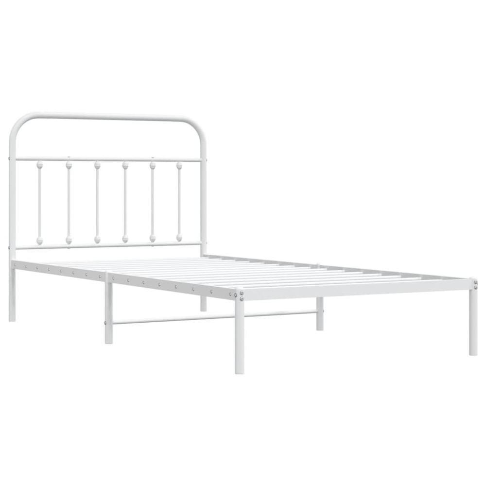 Metal Bed Frame with Headboard White 39.4"x78.7". Picture 4