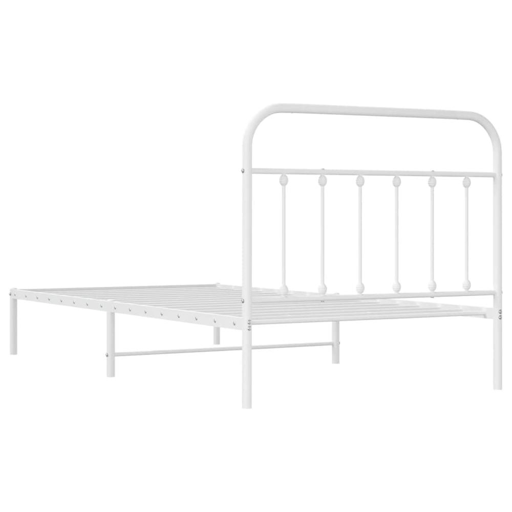 Metal Bed Frame with Headboard White 39.4"x78.7". Picture 7