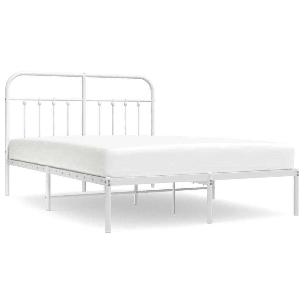 Metal Bed Frame with Headboard White 59.1"x78.7". Picture 1