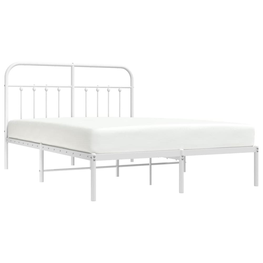 Metal Bed Frame with Headboard White 59.1"x78.7". Picture 2