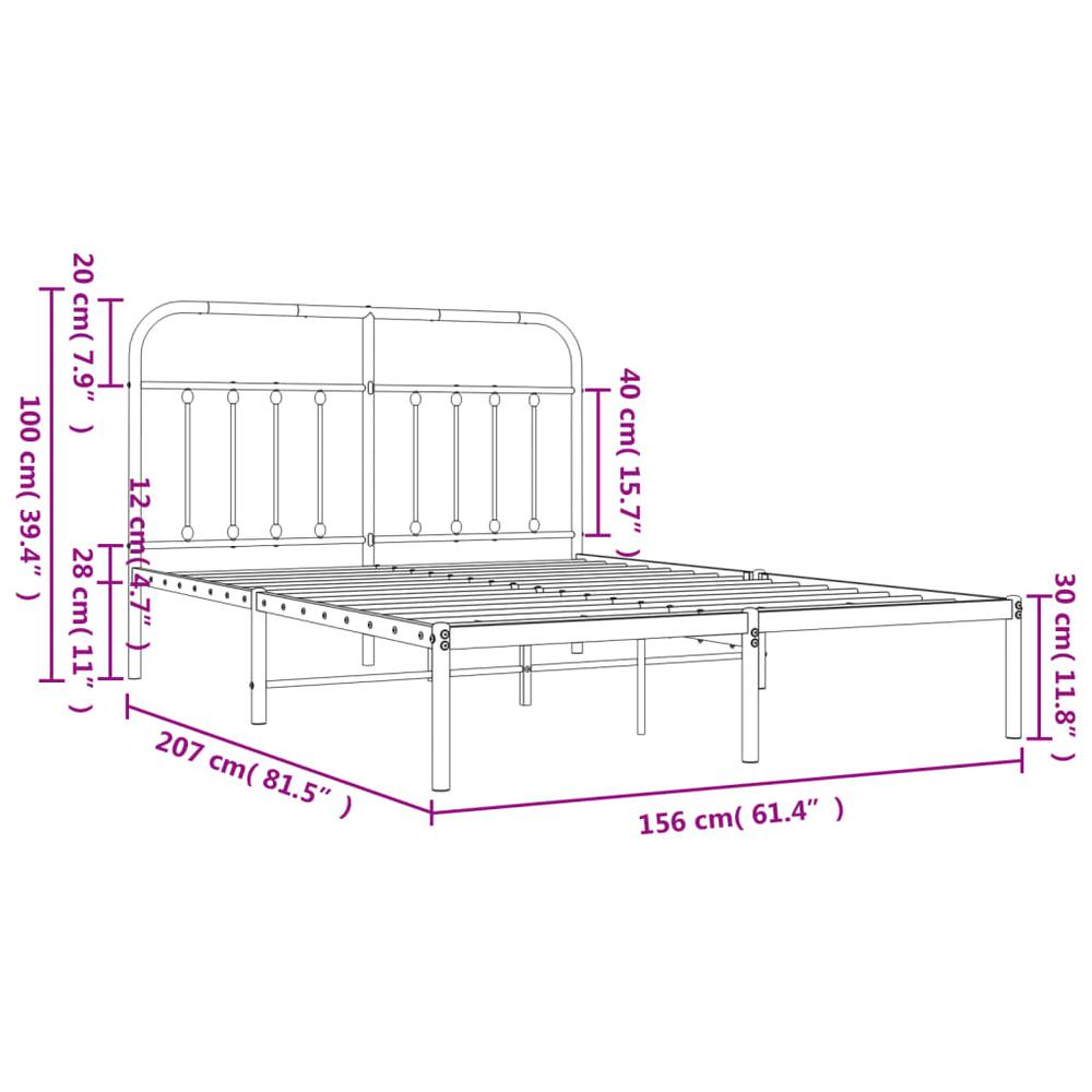 Metal Bed Frame with Headboard White 59.1"x78.7". Picture 9