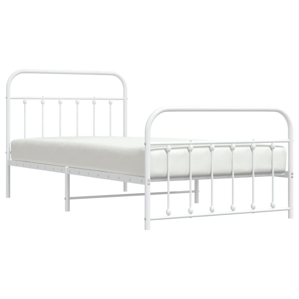 Metal Bed Frame with Headboard and Footboard White 39.4"x78.7". Picture 2