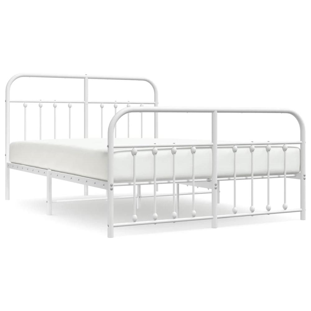 Metal Bed Frame with Headboard and Footboard White 59.1"x78.7". Picture 1
