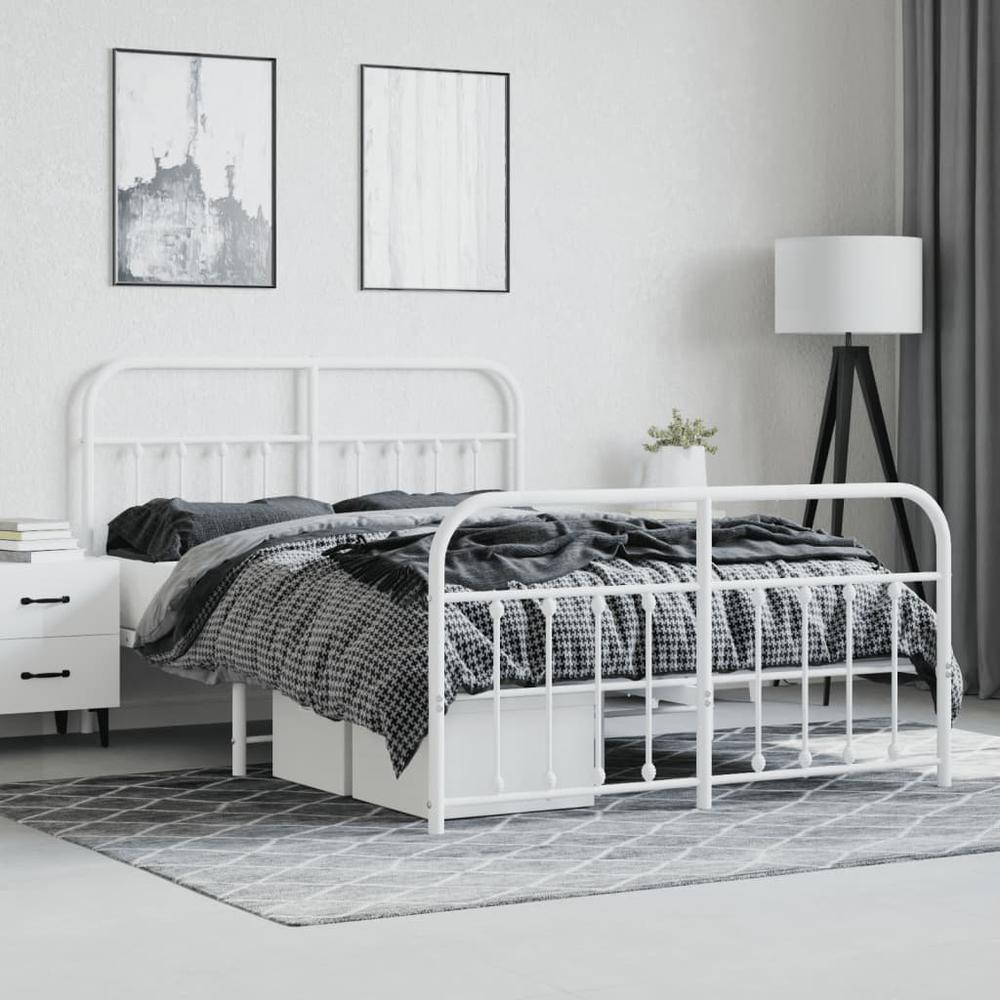 Metal Bed Frame with Headboard and Footboard White 59.1"x78.7". Picture 3
