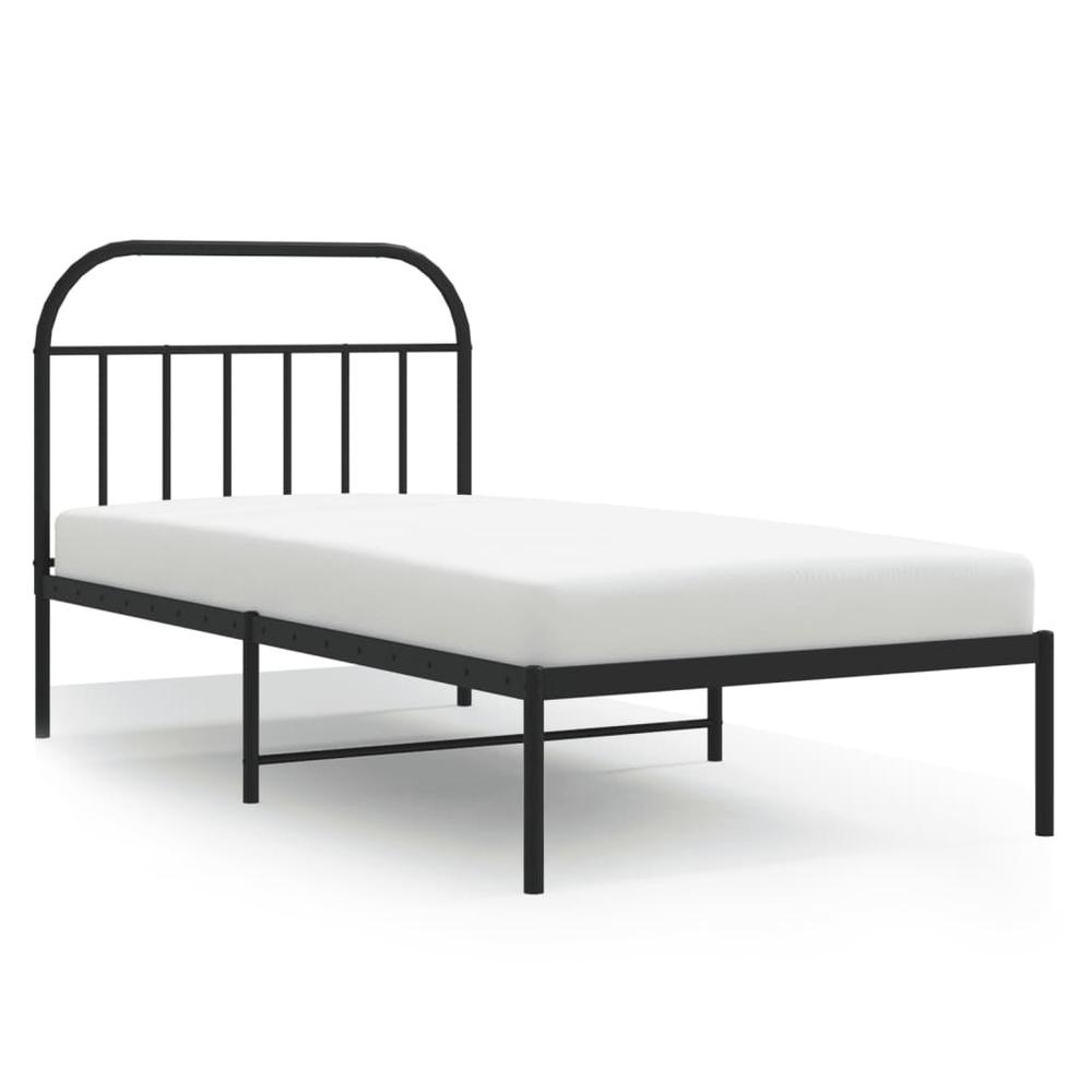 Metal Bed Frame with Headboard Black 39.4"x78.7". Picture 1