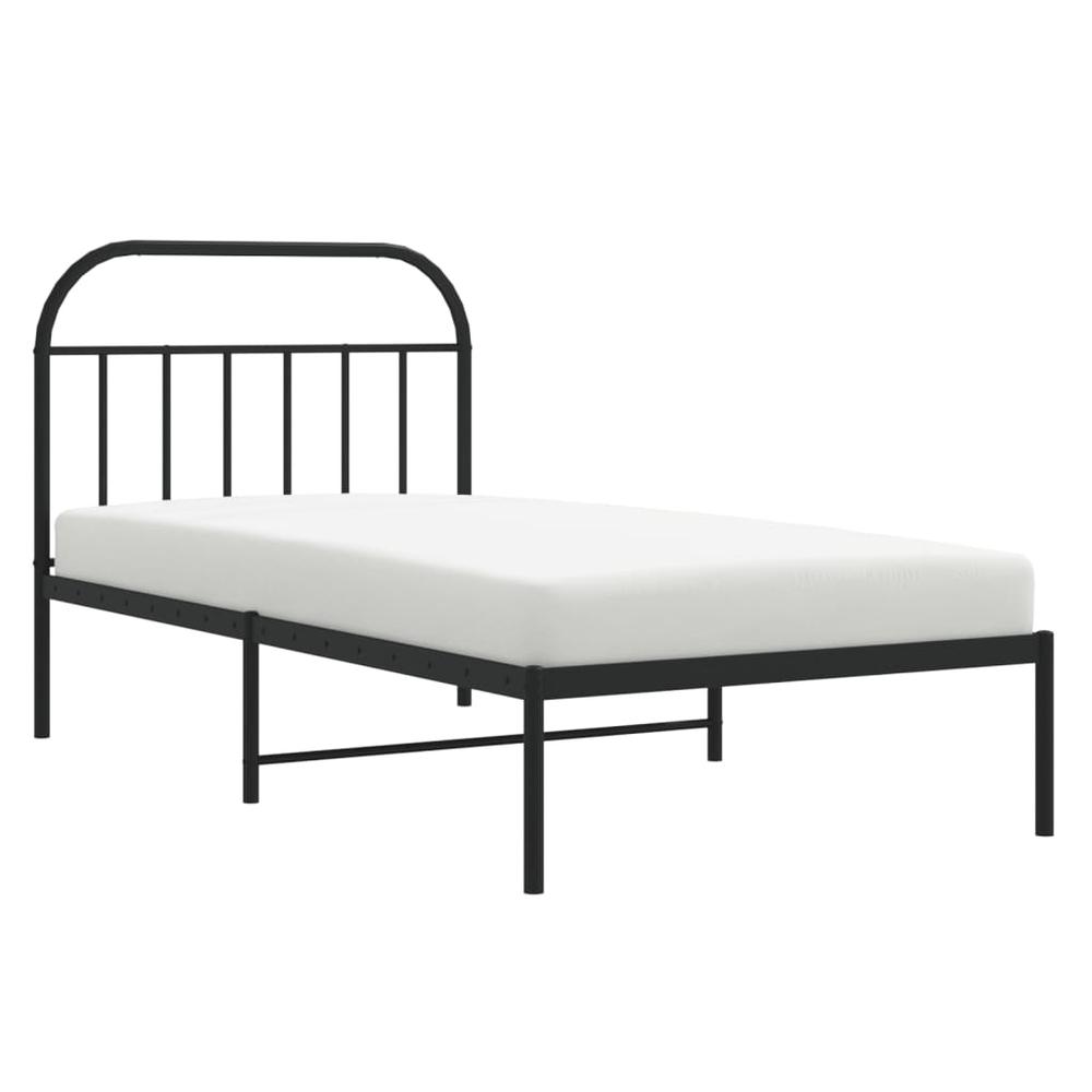 Metal Bed Frame with Headboard Black 39.4"x78.7". Picture 3