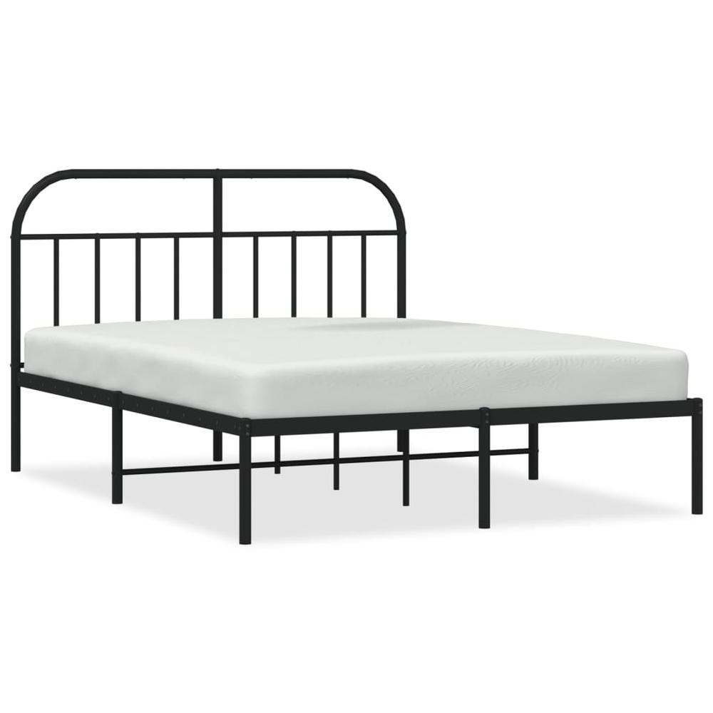 Metal Bed Frame with Headboard Black 59.8"x78.7". Picture 1