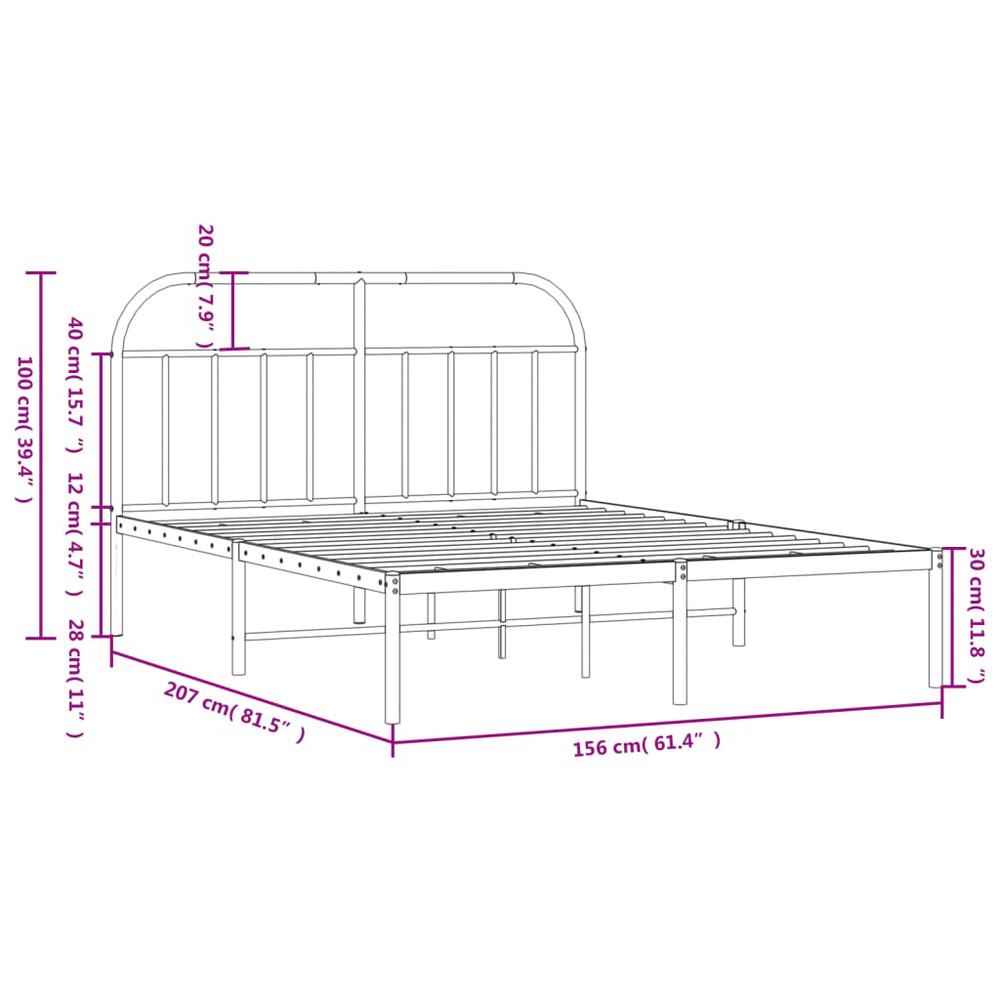 Metal Bed Frame with Headboard Black 59.8"x78.7". Picture 9