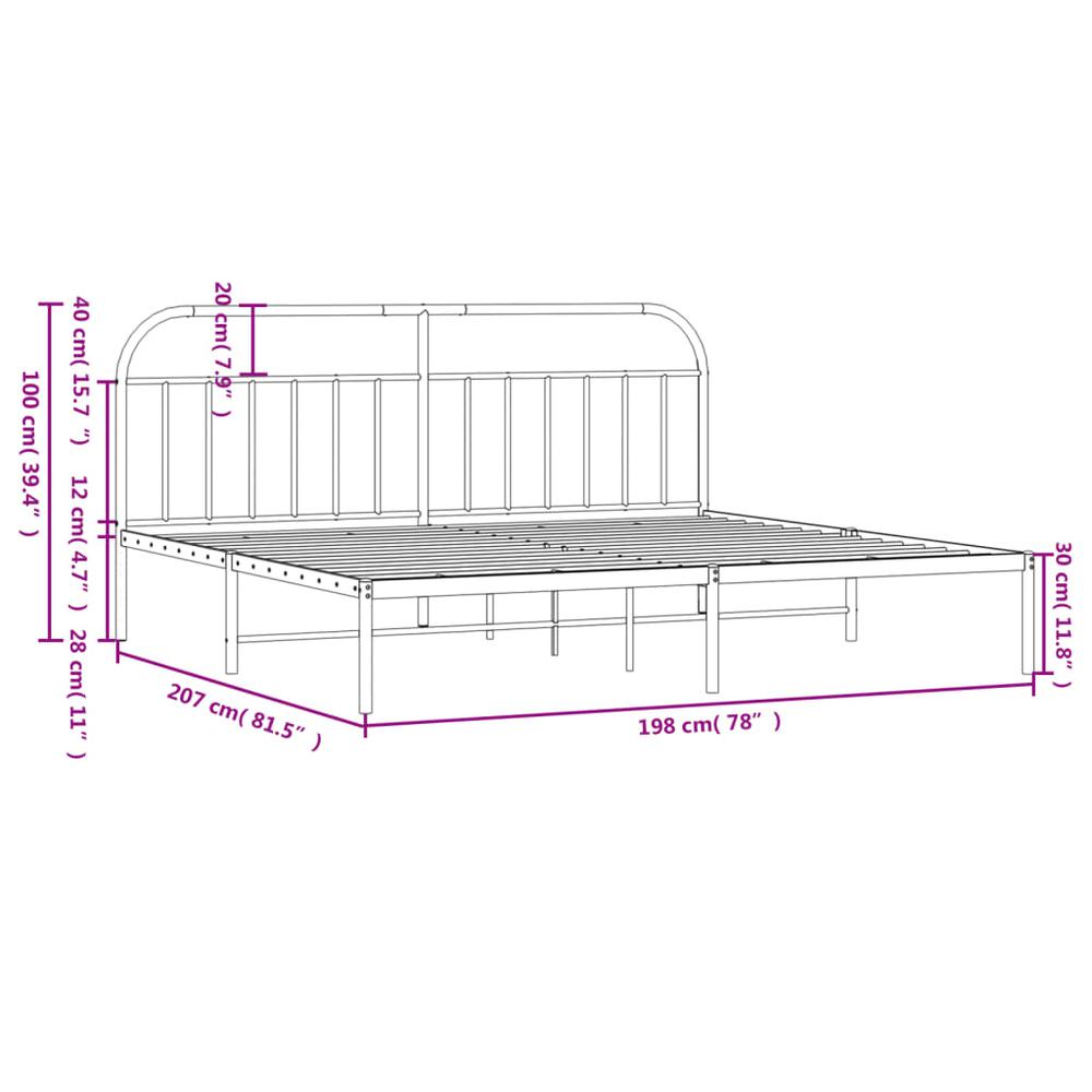 Metal Bed Frame with Headboard Black 76"x79.9" King. Picture 9