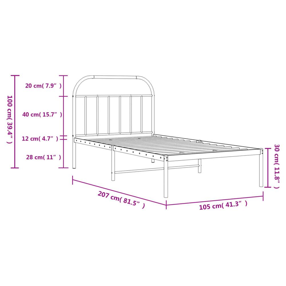Metal Bed Frame with Headboard White 39.4"x78.7". Picture 9