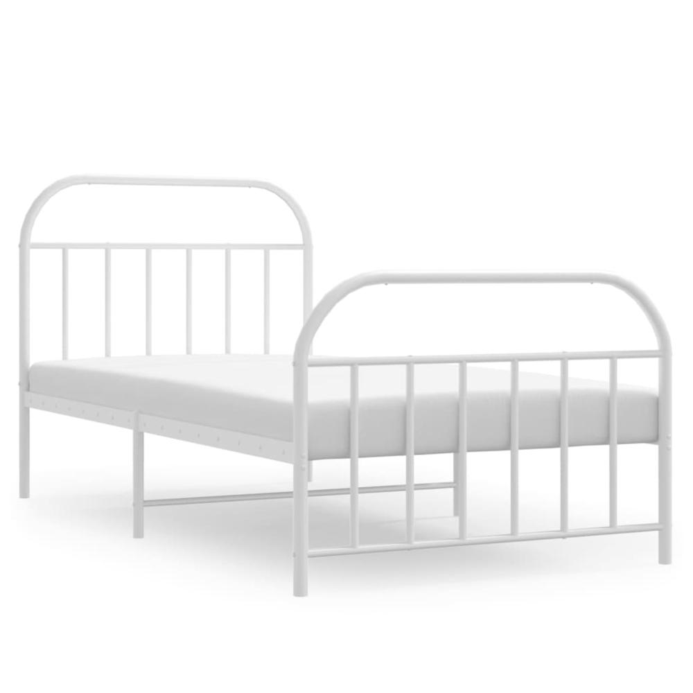 Metal Bed Frame with Headboard and Footboard White 39.4"x78.7". Picture 1