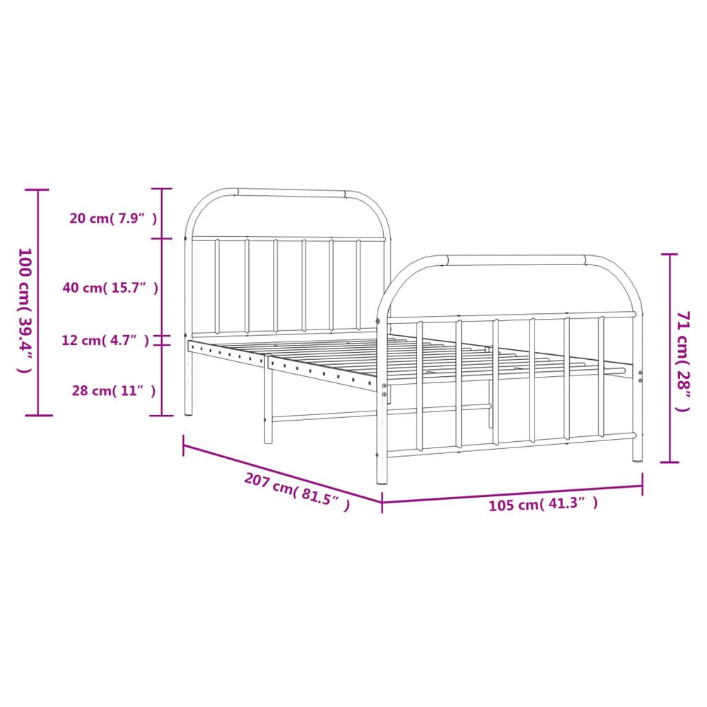 Metal Bed Frame with Headboard and Footboard White 39.4"x78.7". Picture 9