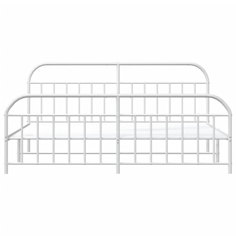 Metal Bed Frame with Headboard and Footboard White 76"x79.9" King. Picture 5