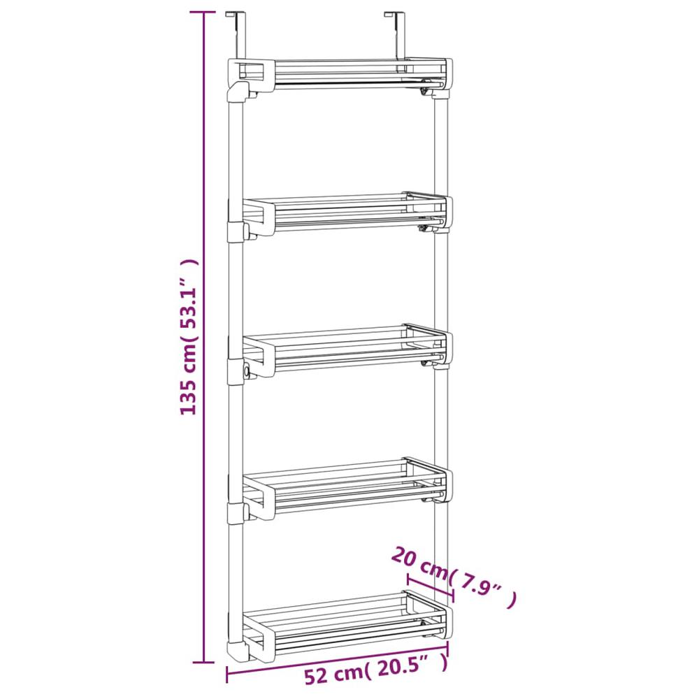 Door Organizer with 5 Shelves 20.5"x7.9"x53.1" Aluminum. Picture 5