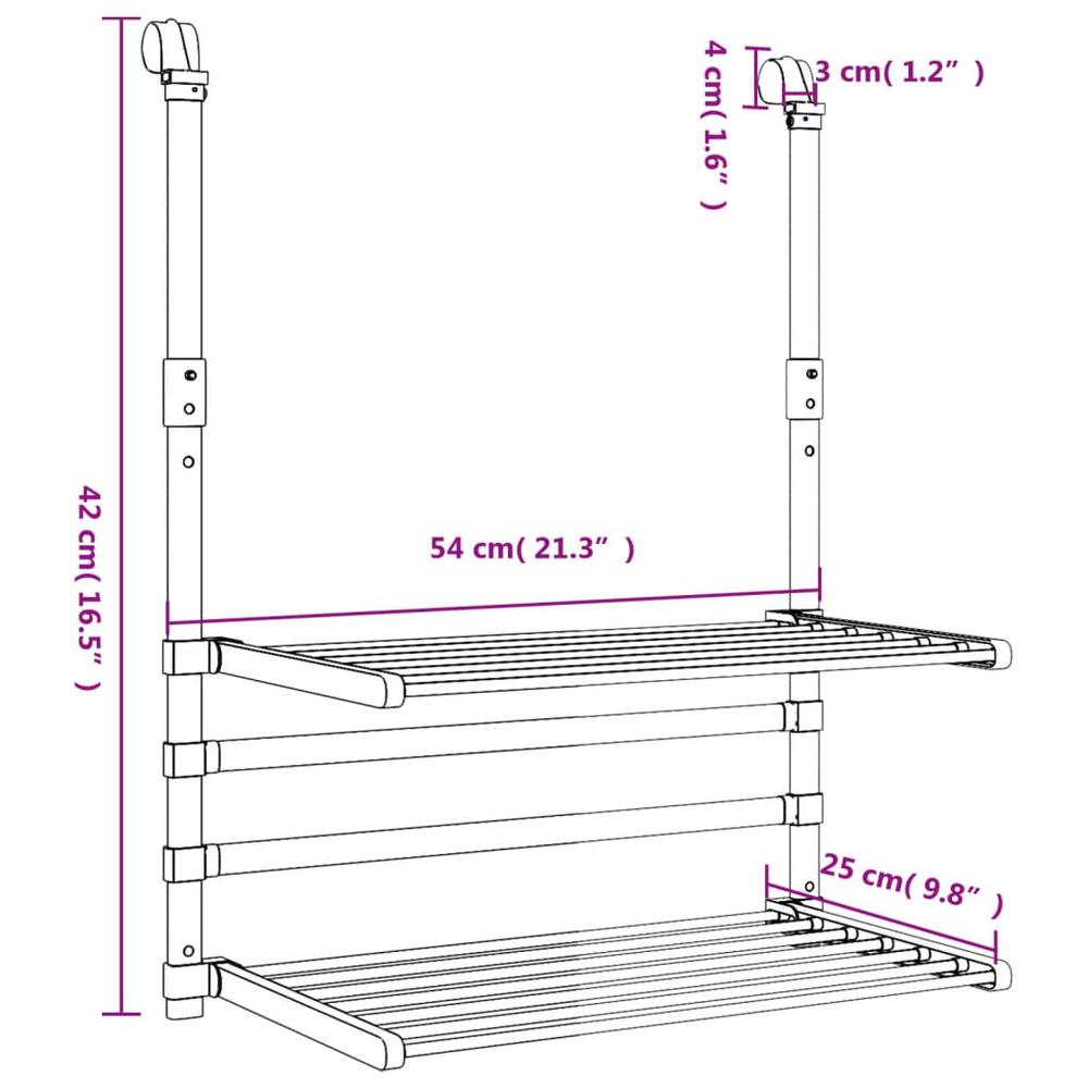 Drying Rack for Balcony 21.3"x9.8"x16.5" Aluminum. Picture 7