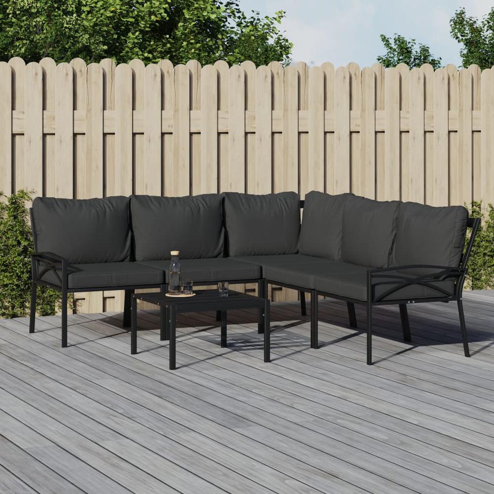 6 Piece Patio Lounge Set with Gray Cushions Steel. Picture 12