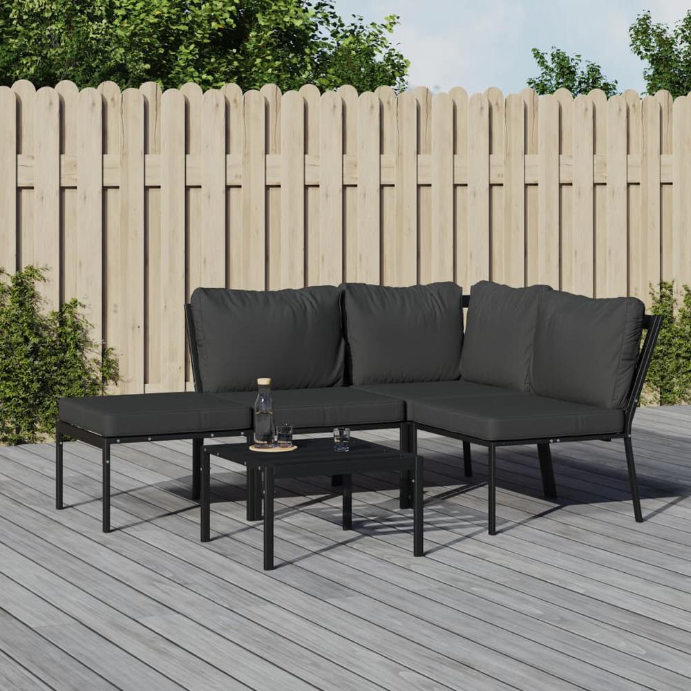 5 Piece Patio Lounge Set with Gray Cushions Steel. Picture 12