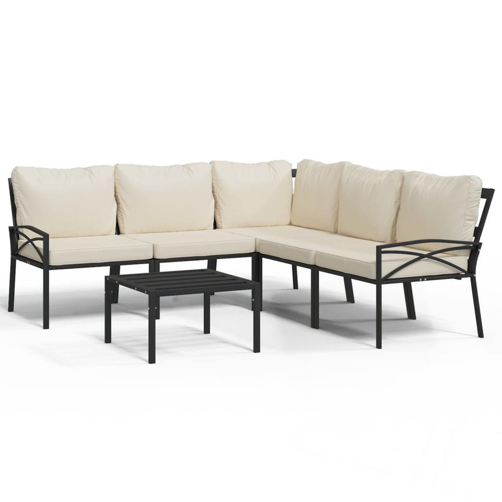 6 Piece Patio Lounge Set with Sand Cushions Steel. Picture 1