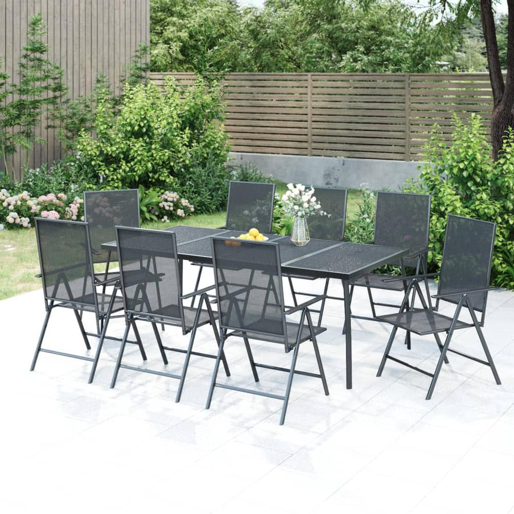 9 Piece Patio Dining Set Anthracite Steel. Picture 11