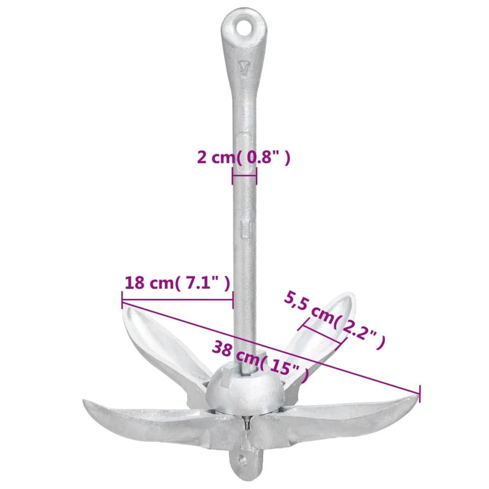 Folding Anchor Silver 8.8 lb Malleable Iron. Picture 8